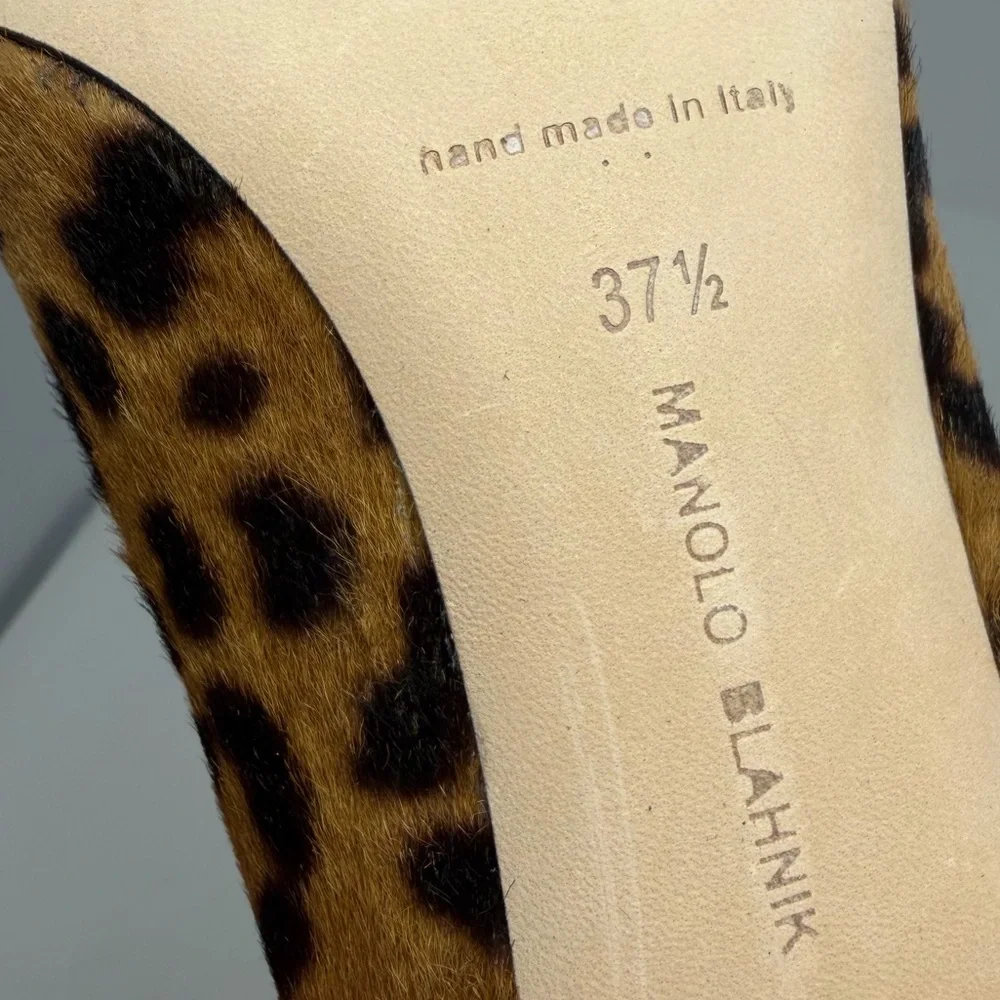 Manolo Blahnik Tucciototo Leopard Calf Hair Pumps Womens Size EU 37.5